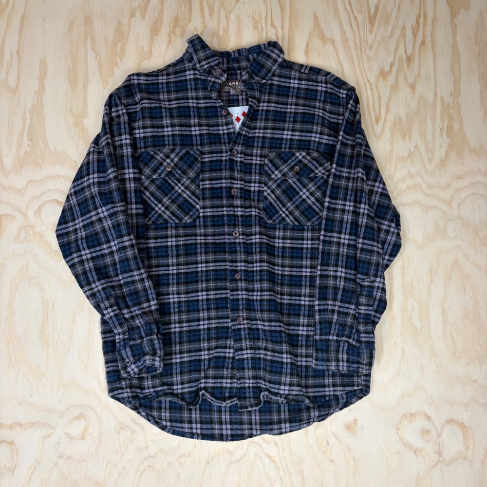 Moose Creek Mens Flannel Shirt Medium Blue Grey Plaid Cotton Long Sleeve Button